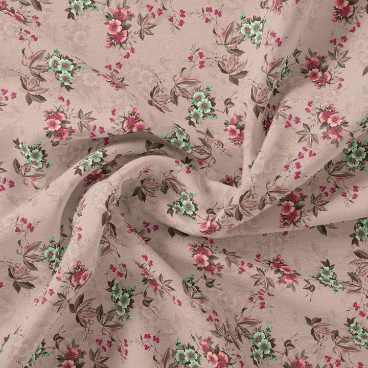 Tiny Sunflower Pista With Mandys Pink Digital Printed Fabric - Kora Silk - FAB VOGUE Studio®