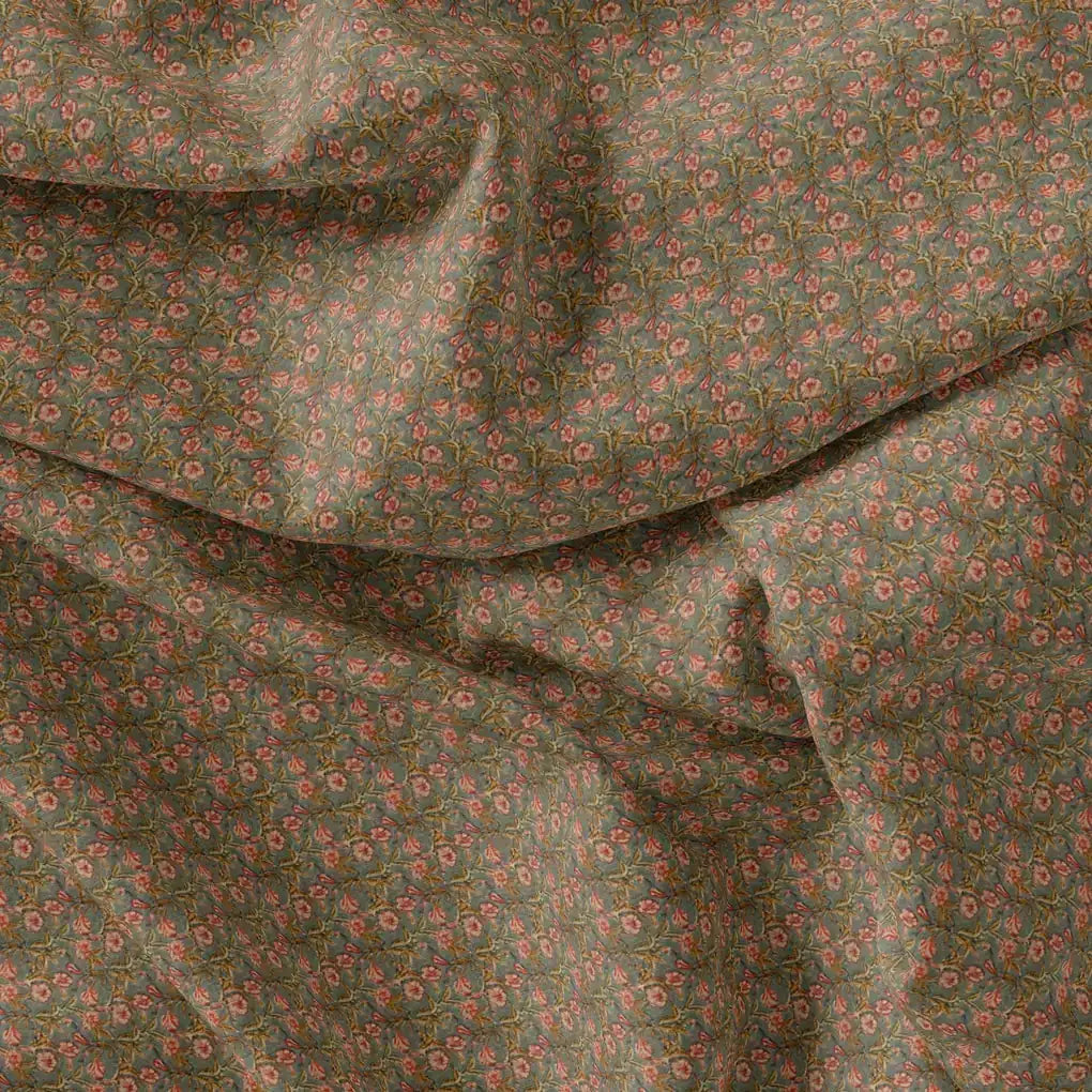 Tiny Golden Branch With Burnt Umber Roses Digital Printed Fabric - Kora Silk – ks 0 ma02821 110 tiny golden branch with burnt umber roses digital printed fabric kora silk 3