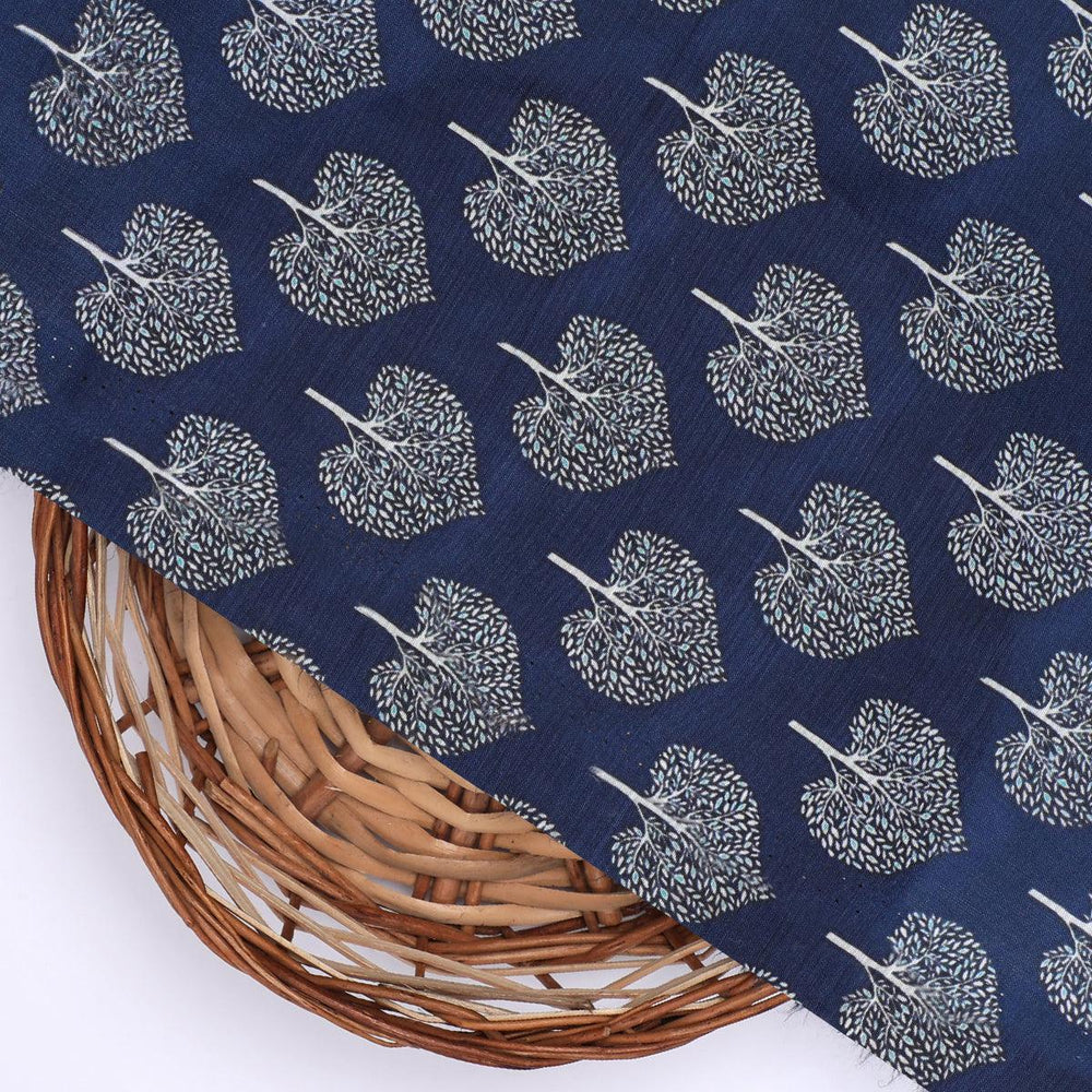 Stylized Mepal Leaf Motif Digital Printed Fabric - Kora Silk - FAB VOGUE Studio®