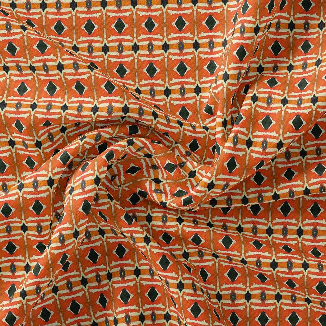 Orange Abstract Repeat Motif Digital Printed Fabric - Kora Silk - FAB VOGUE Studio®