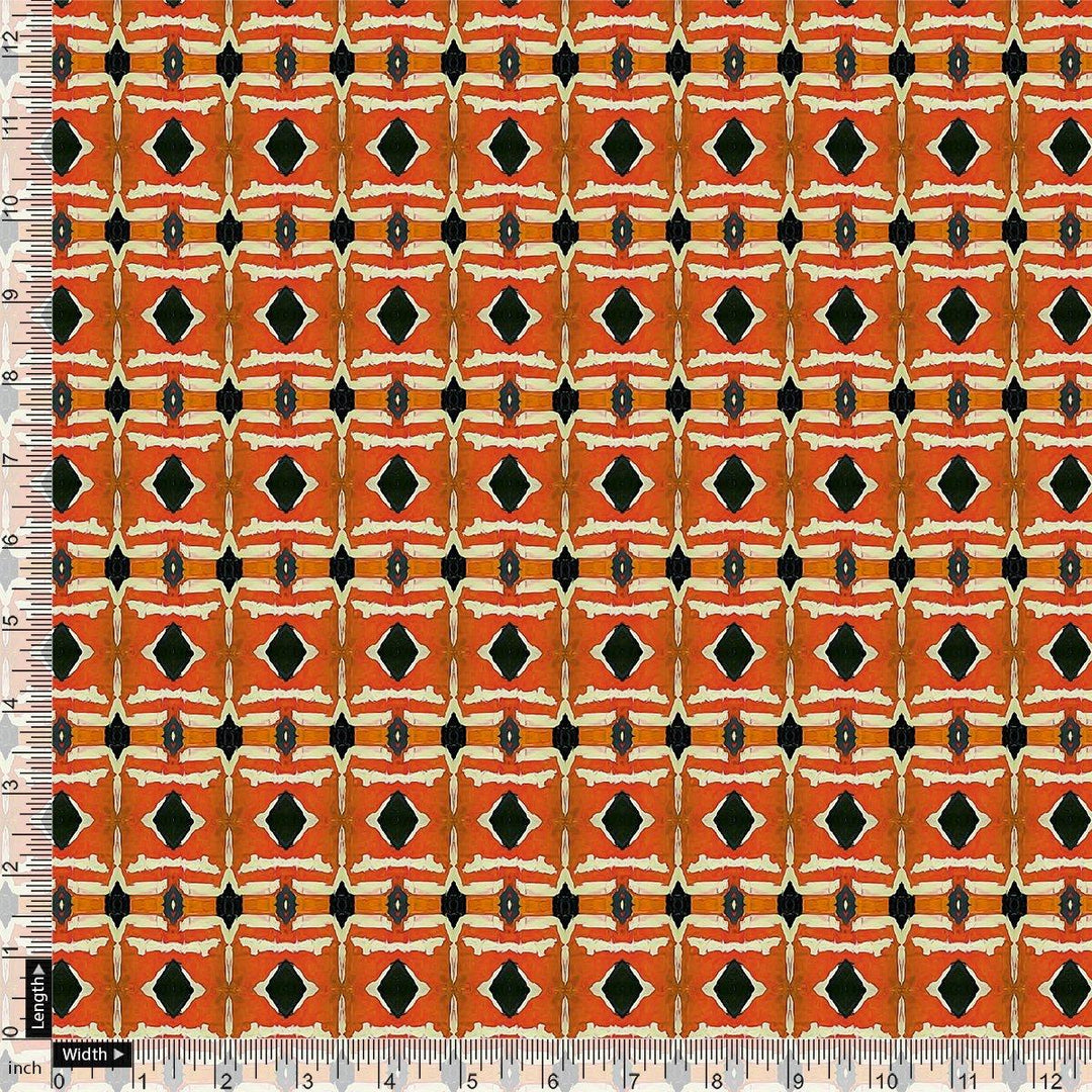 Orange Abstract Repeat Motif Digital Printed Fabric - Kora Silk - FAB VOGUE Studio®