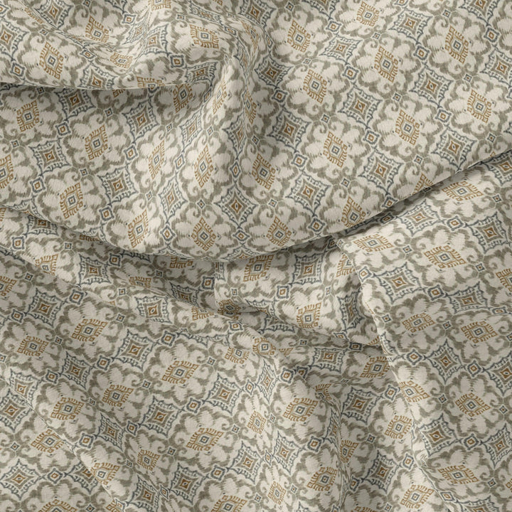 Royal Moroccan With Clover Pattern Digital Printed Fabric - Kora Silk - FAB VOGUE Studio®