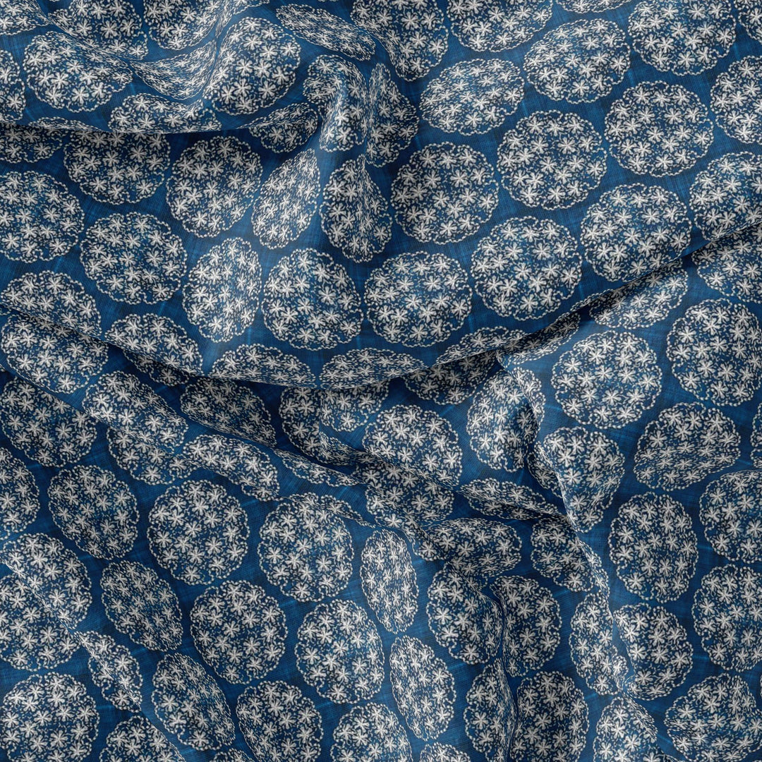 New Multi Round Star Blue Digital Printed Fabric - Kora Silk - FAB VOGUE Studio®