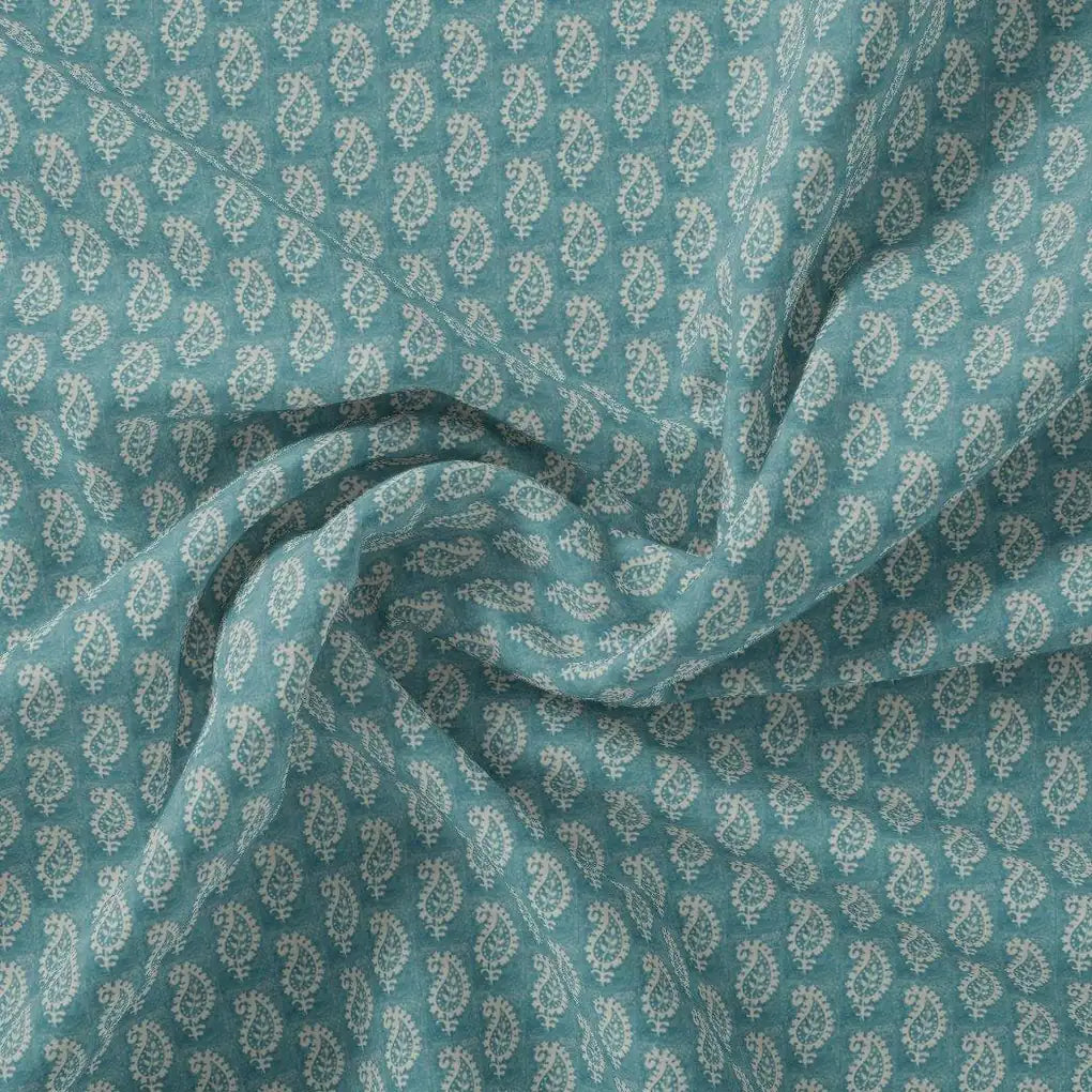 Morden Mango Leaves With Gumbo Colour Digital Printed Fabric - Kora Silk – ks 0 ma0694 110 morden mango leaves with gumbo colour digital printed fabric kora silk 1
