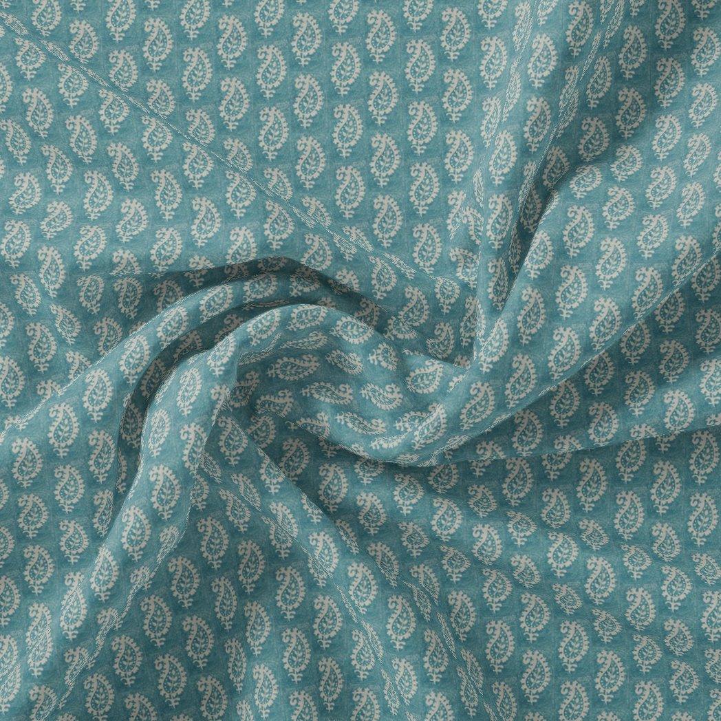 Morden Mango Leaves With Gumbo Colour Digital Printed Fabric - Kora Silk - FAB VOGUE Studio®