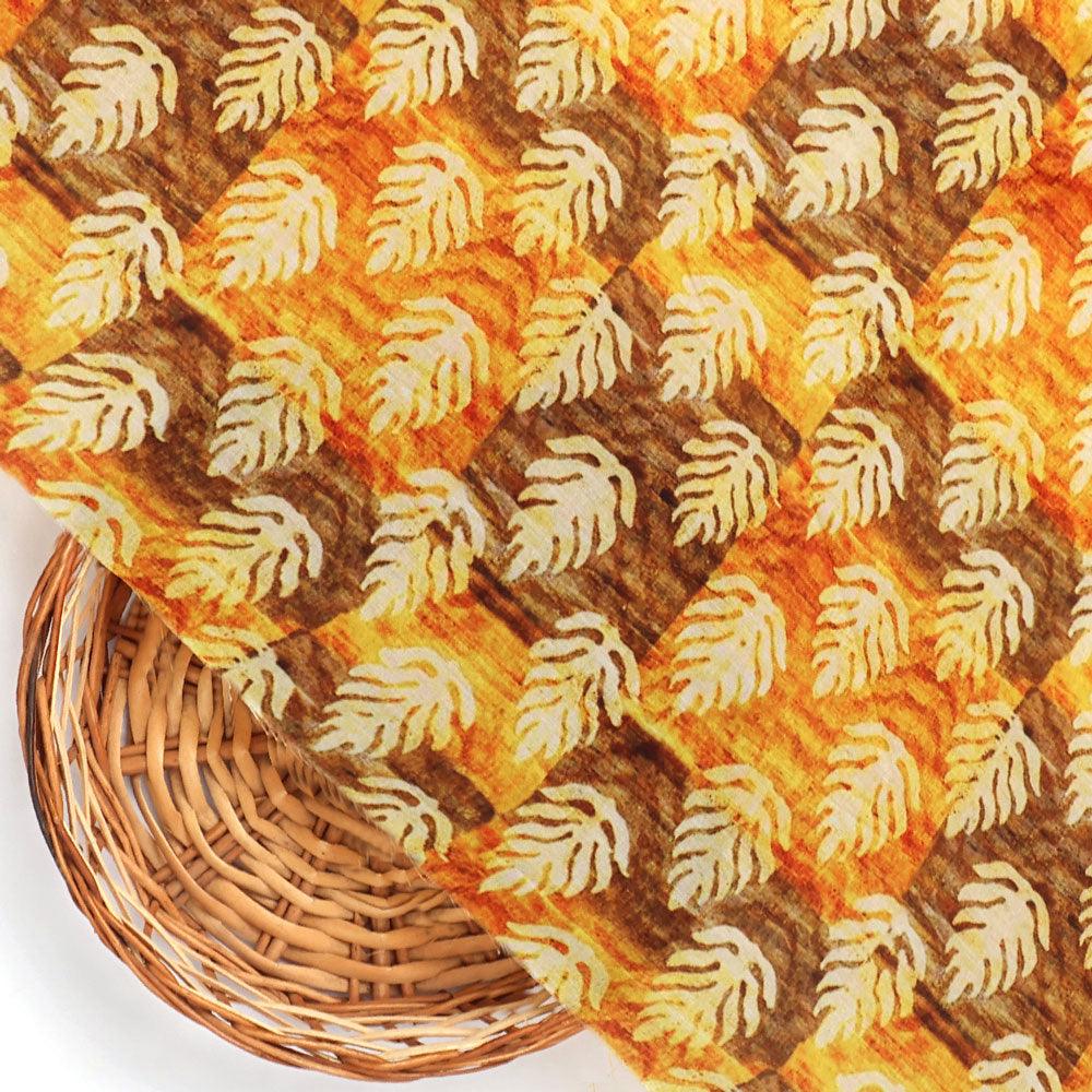 Tiny Walnut Yellow Leaves Digital Printed Fabric - Kora Silk - FAB VOGUE Studio®