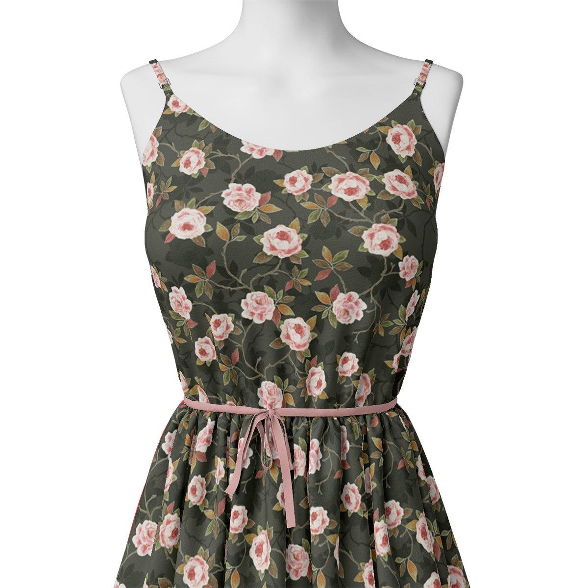 Ditsy Pink Rose With Green Leaves Digital Printed Fabric - Kora Silk - FAB VOGUE Studio®