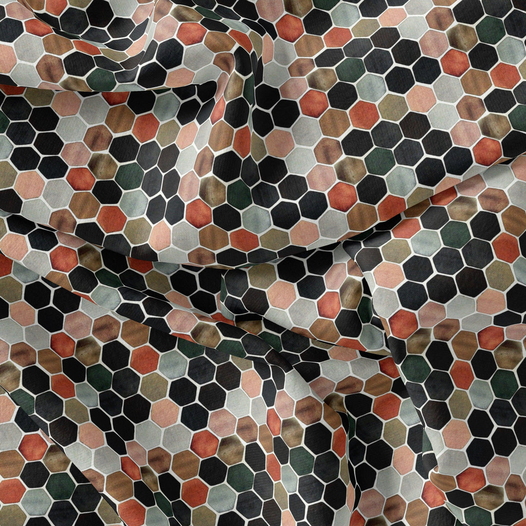 Seamless Hexagon Rainbow Pattern Digital Printed Fabric - Kora Silk - FAB VOGUE Studio®