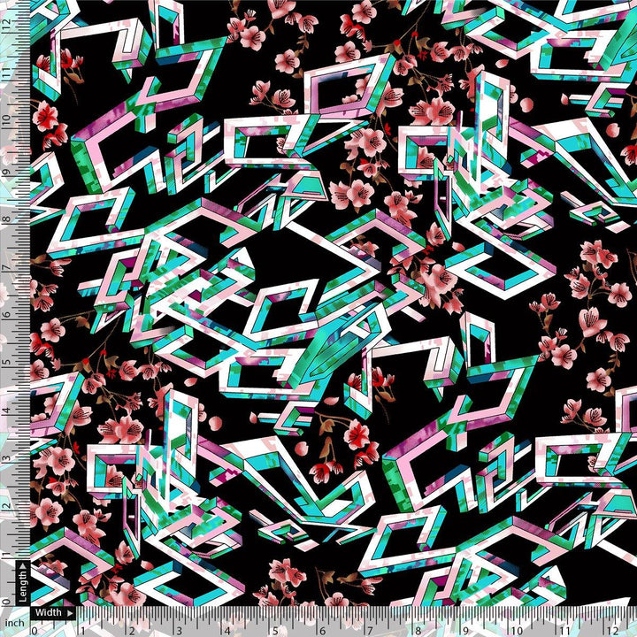 Morden Colourful Chintz Flower With Creative Box Digital Printed Fabric - Kora Silk - FAB VOGUE Studio®