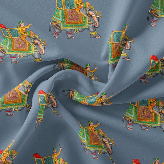 Traditional Elephant Motif Digital Printed Fabric - FAB VOGUE Studio®