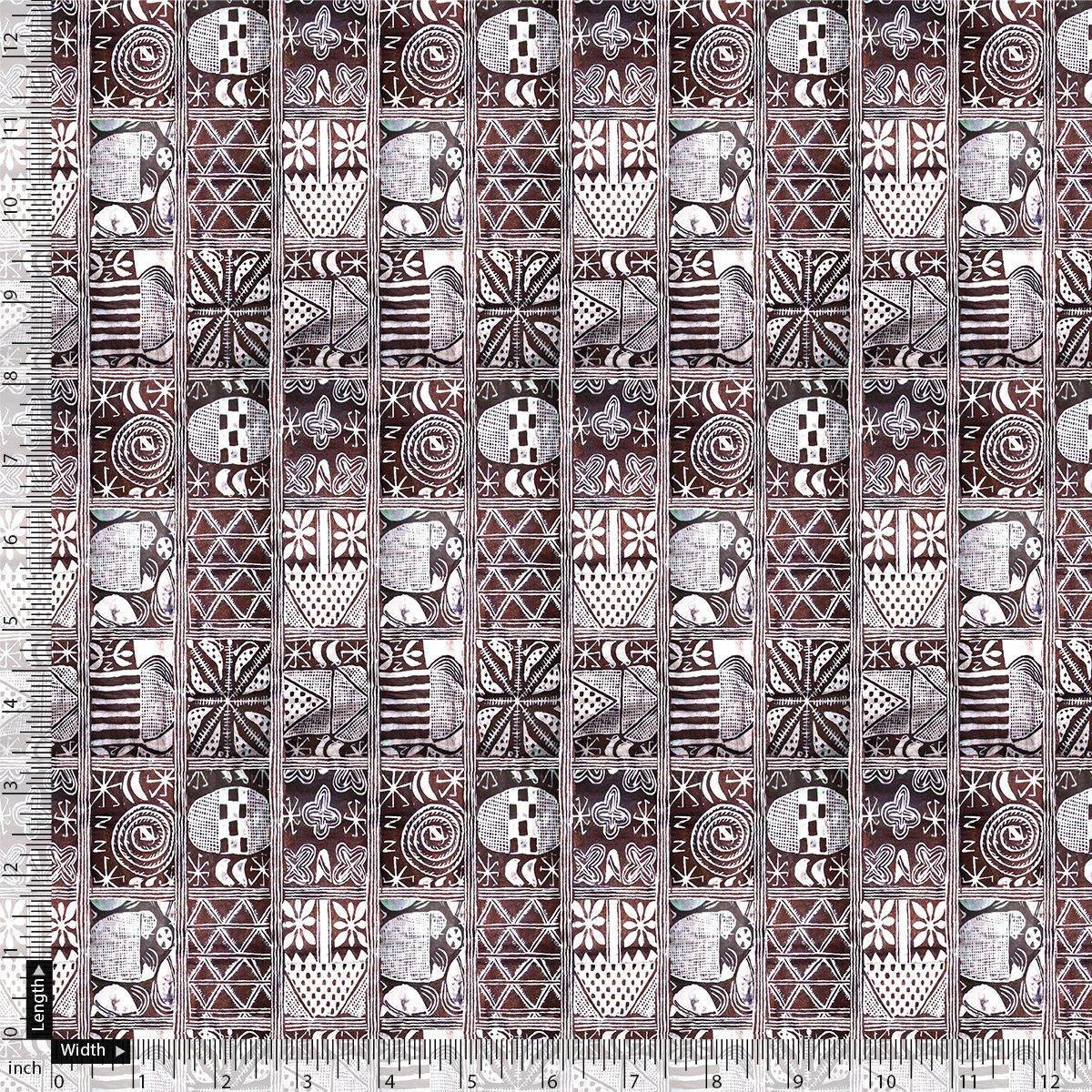 Greek Art Of Multitype Pattern Digital Printed Fabric - Kora Silk - FAB VOGUE Studio®