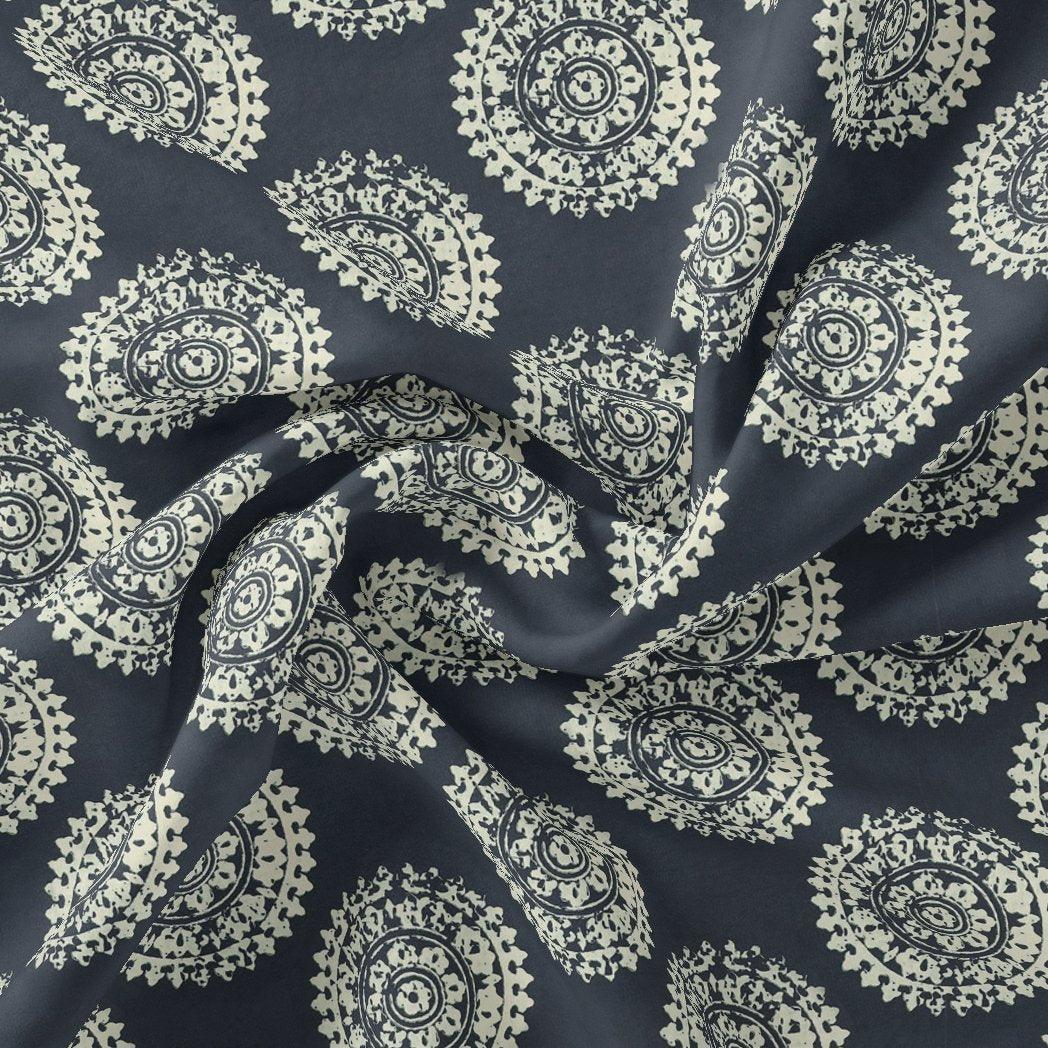 Seamless Rounded Suzani Art Digital Printed Fabric - Kora Silk - FAB VOGUE Studio®
