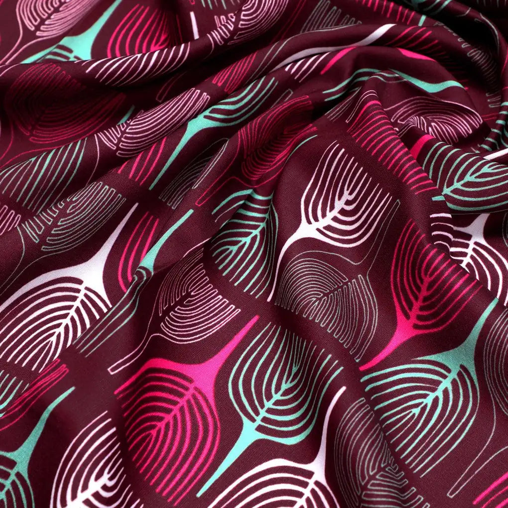 Bold Colourful Mahogany Leaf Digital Printed Fabric - Kora Silk – ks 0 ta0169 110 bold colourful mahogany leaf digital printed fabric kora silk 3