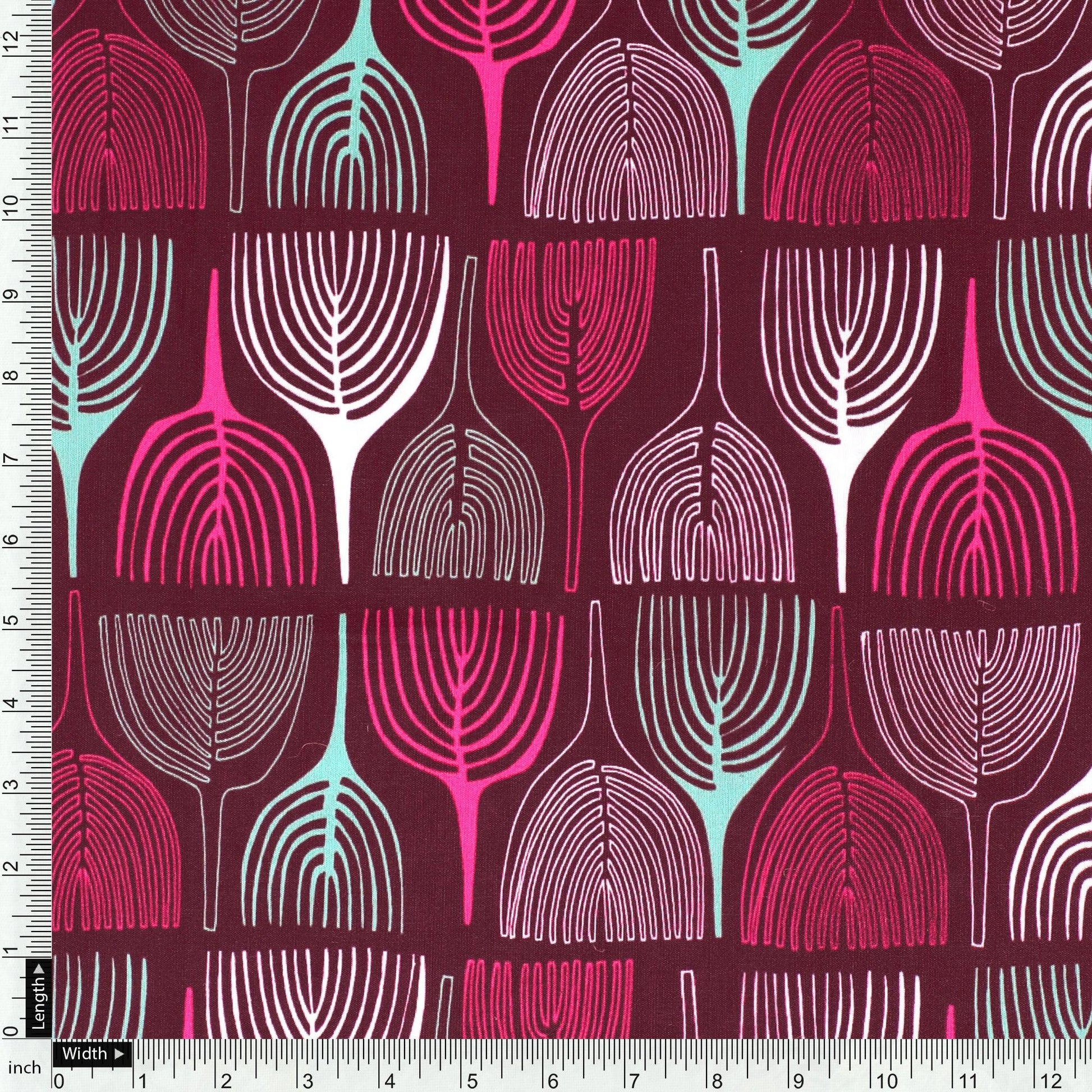 Bold Colourful Mahogany Leaf Digital Printed Fabric - Kora Silk - FAB VOGUE Studio®