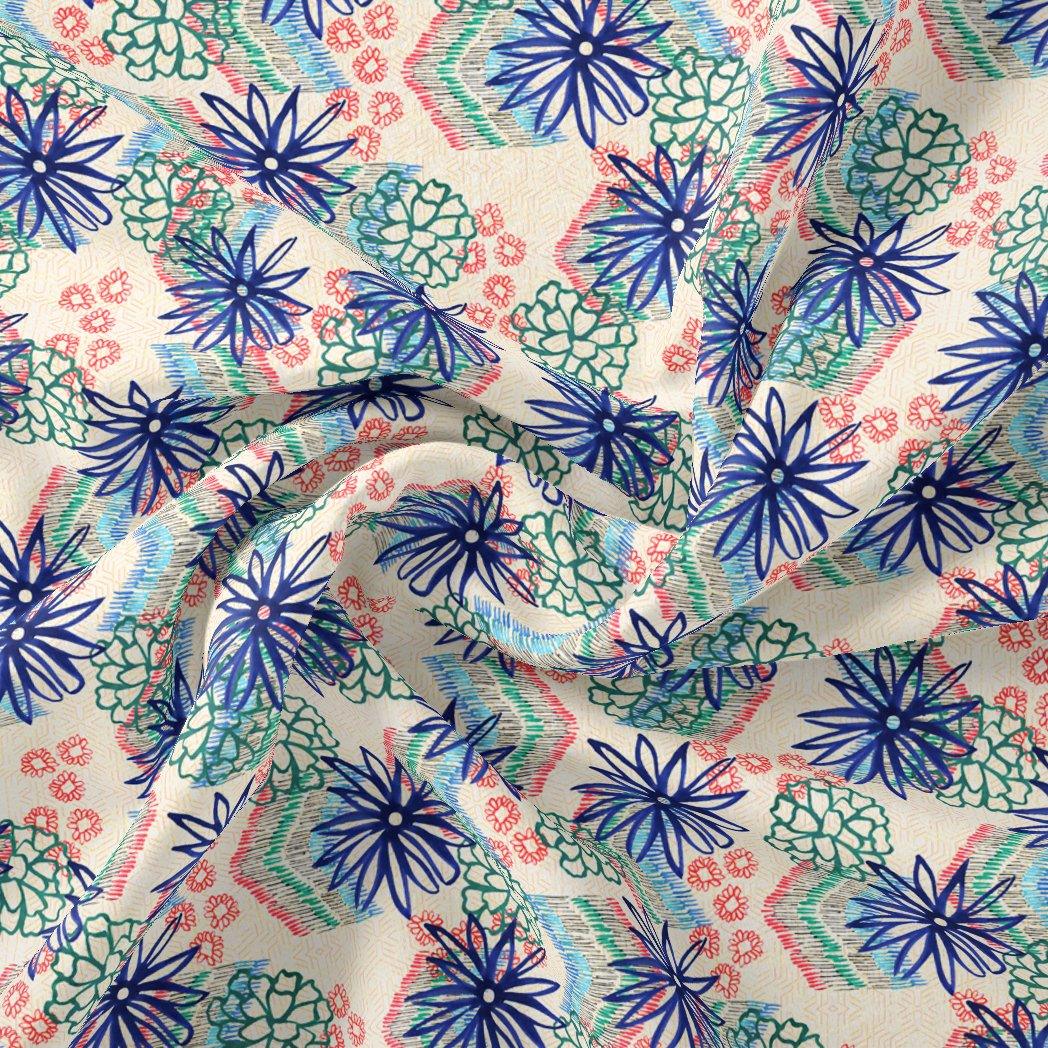 Morden Lily Floral Flower Digital Printed Fabric - Kora Silk - FAB VOGUE Studio®