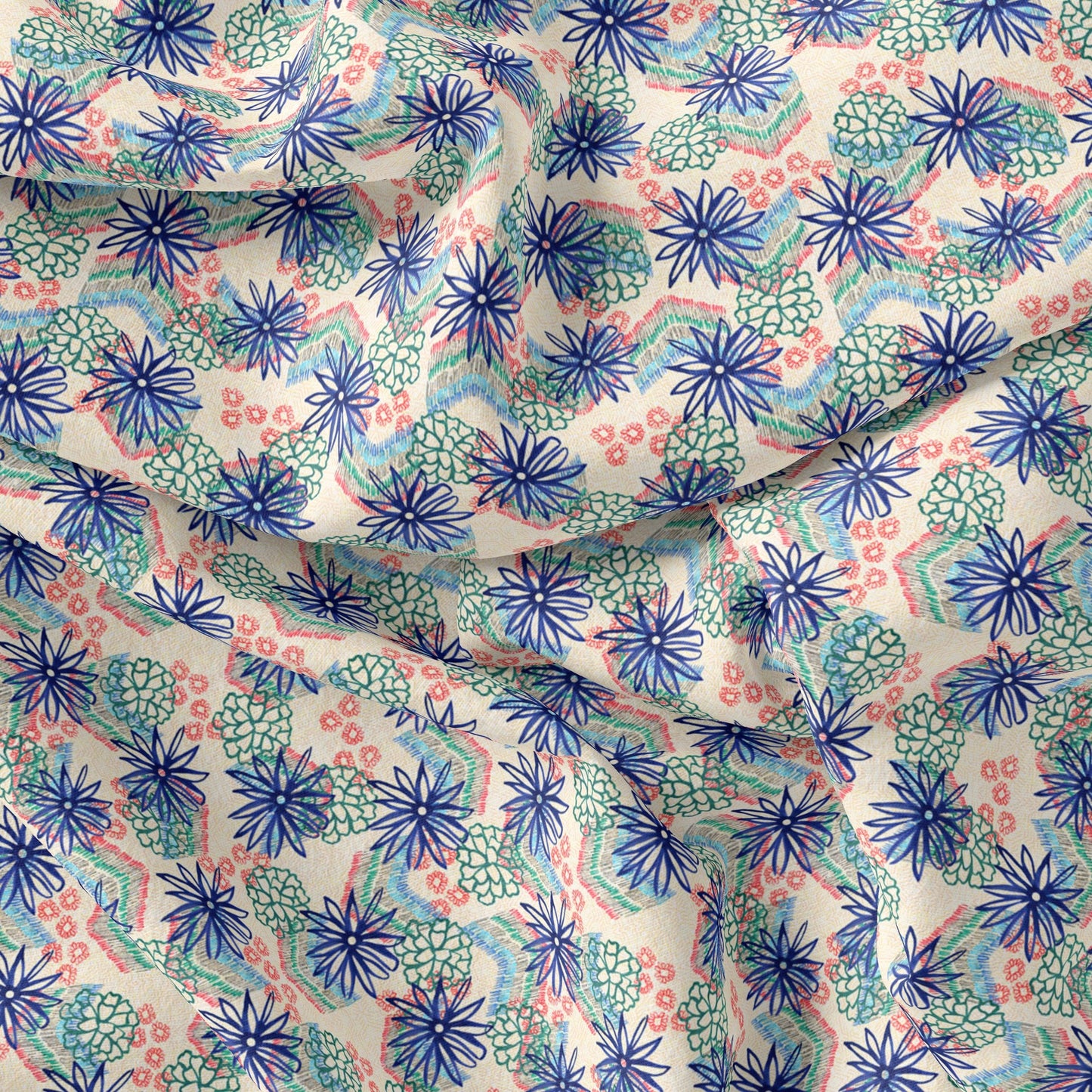 Morden Lily Floral Flower Digital Printed Fabric - Kora Silk - FAB VOGUE Studio®
