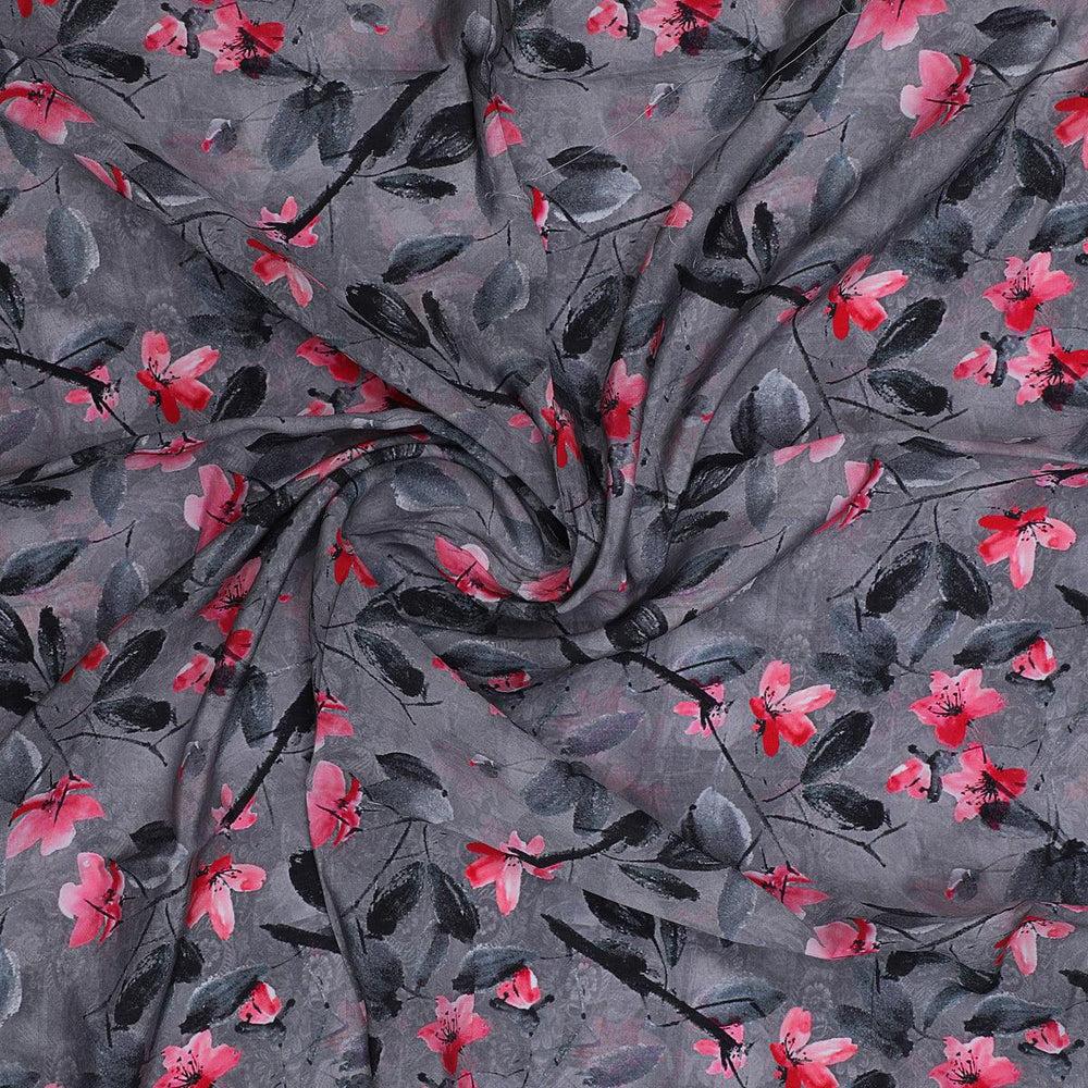 Rustic Looked Pink Flower Digital Printed Fabric - Kora Silk - FAB VOGUE Studio®