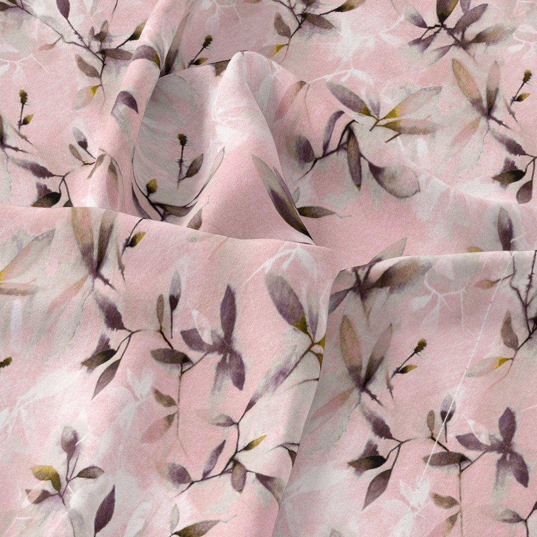 Pinkish Thin And Light Leaves Digital Printed Fabric - Kora Silk - FAB VOGUE Studio®