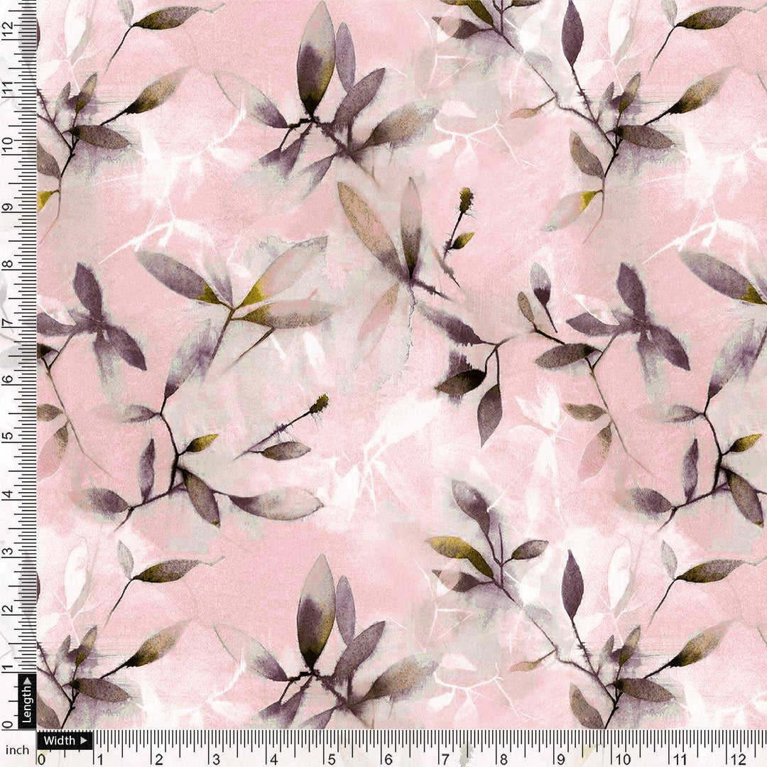 Pinkish Thin And Light Leaves Digital Printed Fabric - Kora Silk - FAB VOGUE Studio®