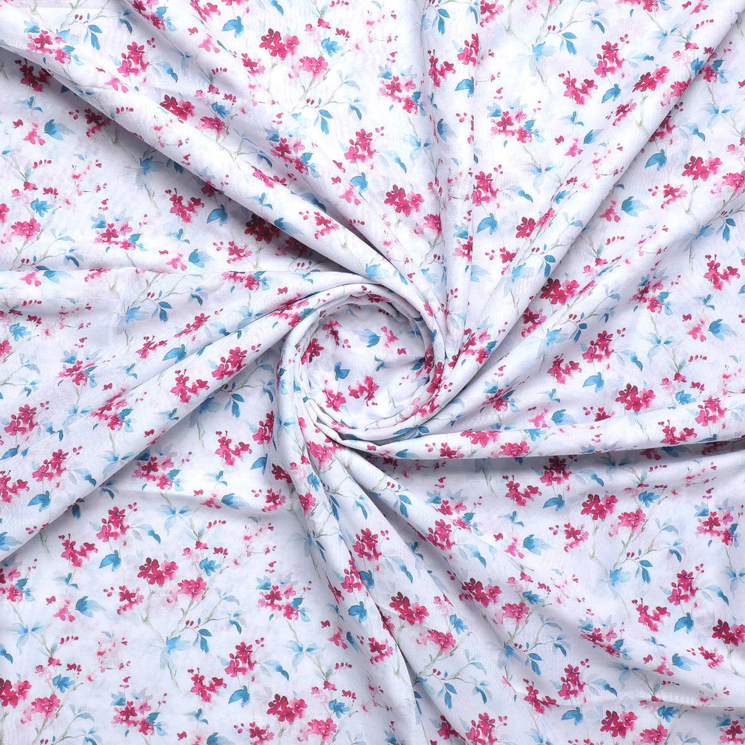 Beautiful Garden Iris Flower Digital Printed Fabric - Kora Silk - FAB VOGUE Studio®
