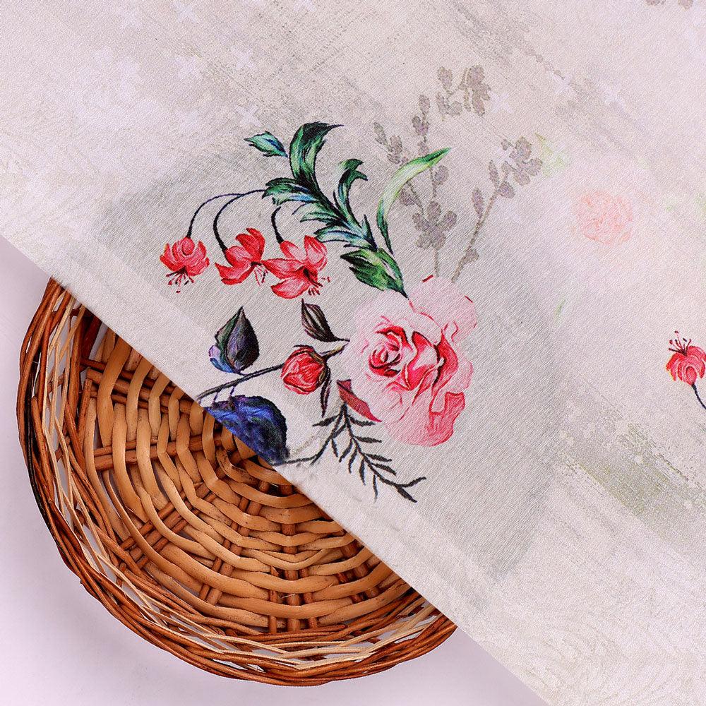 Red Flower Digital Printed Kora Silk Fabric - FAB VOGUE Studio®