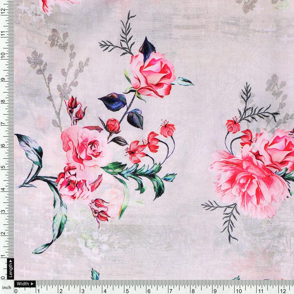 Red Flower Digital Printed Kora Silk Fabric - FAB VOGUE Studio®