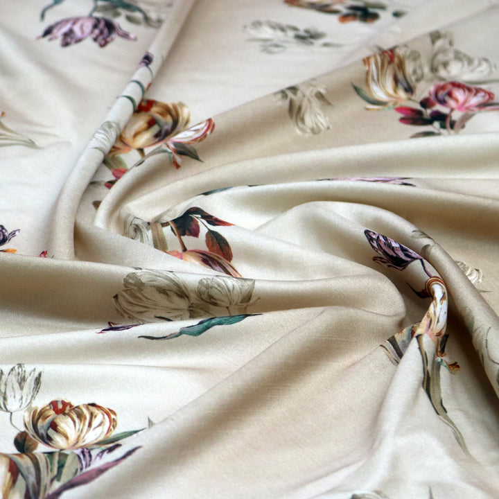 Beautiful Flower Digital Printed Kora Silk Fabric - FAB VOGUE Studio®