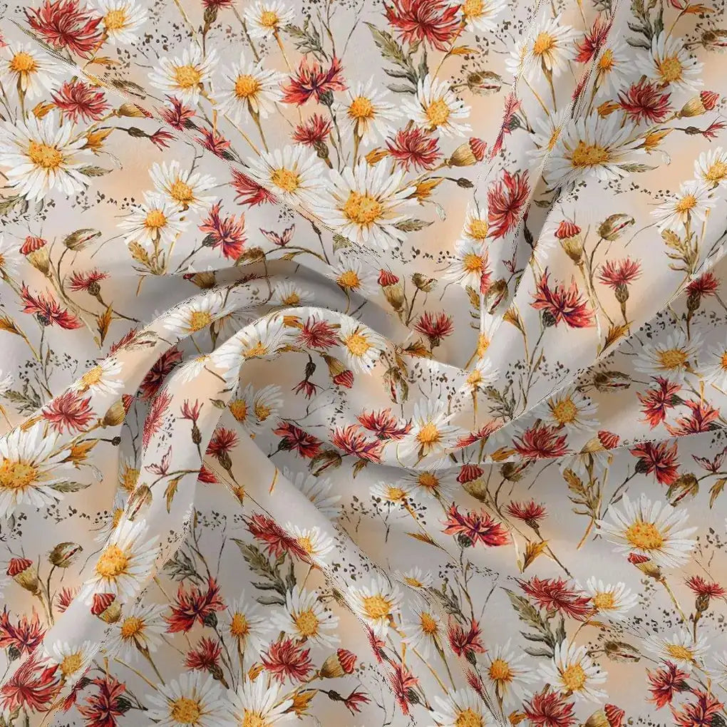 Daisy Branch Of White Flower Digital Printed Fabric - Kora Silk – ks 0 ta06071 110 daisy branch of white flower digital printed fabric kora silk 1