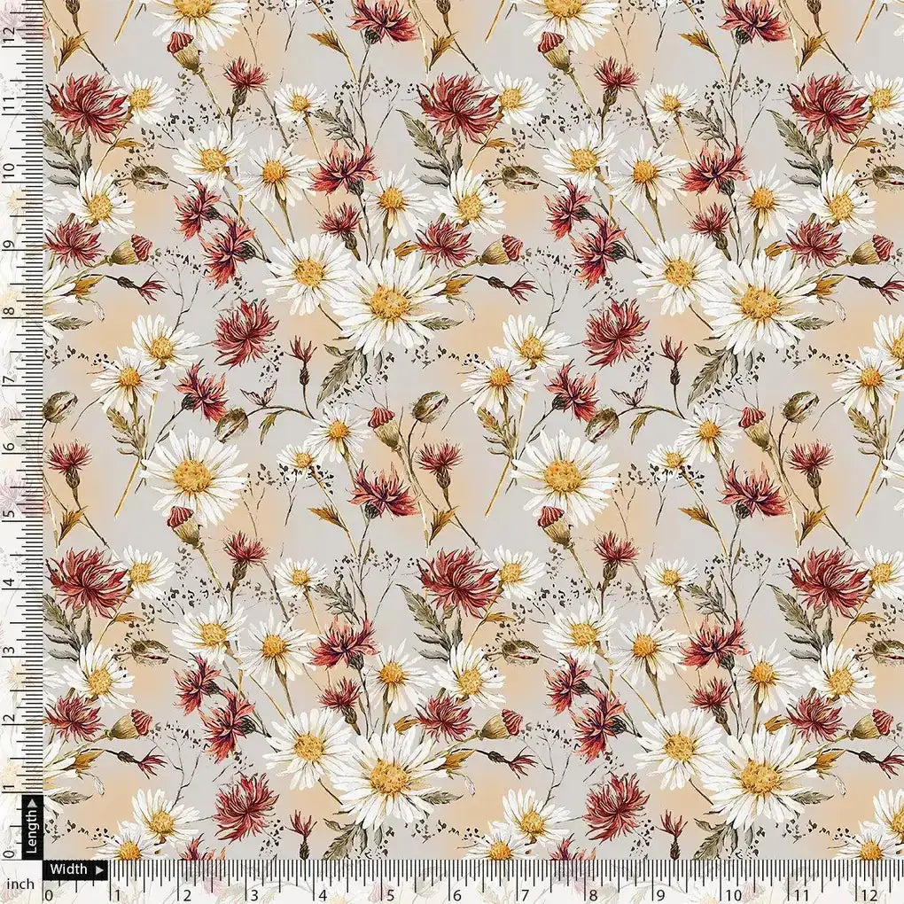 Daisy Branch Of White Flower Digital Printed Fabric - Kora Silk – ks 0 ta06071 110 daisy branch of white flower digital printed fabric kora silk 4