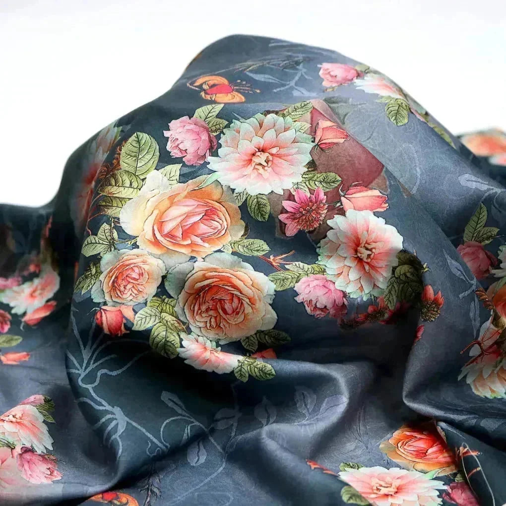 Blue Flower Digital Printed Kora Silk Fabric – ks 0 ta062615 111 blue flower digital printed kora silk fabric