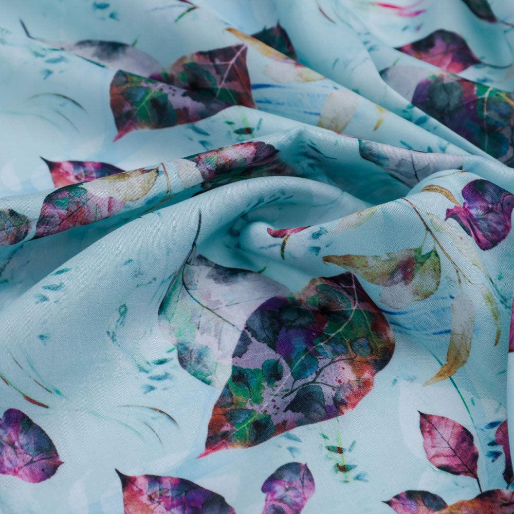 Watercolour Autumnal Leaves With Green Sprinkle Digital Printed Fabric - Kora Silk – ks 0 ta06364b 110 watercolour autumnal leaves with green sprinkle digital printed fabric kora silk 3