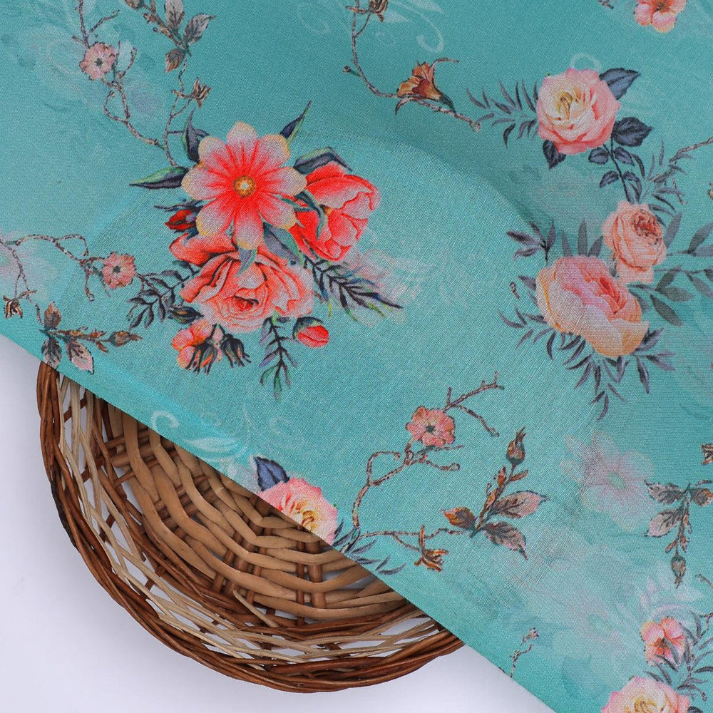 Flower Branch Allover Digital Printed Fabric - Kora Silk - FAB VOGUE Studio®