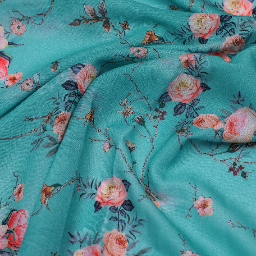 Flower Branch Allover Digital Printed Fabric - Kora Silk - FAB VOGUE Studio®