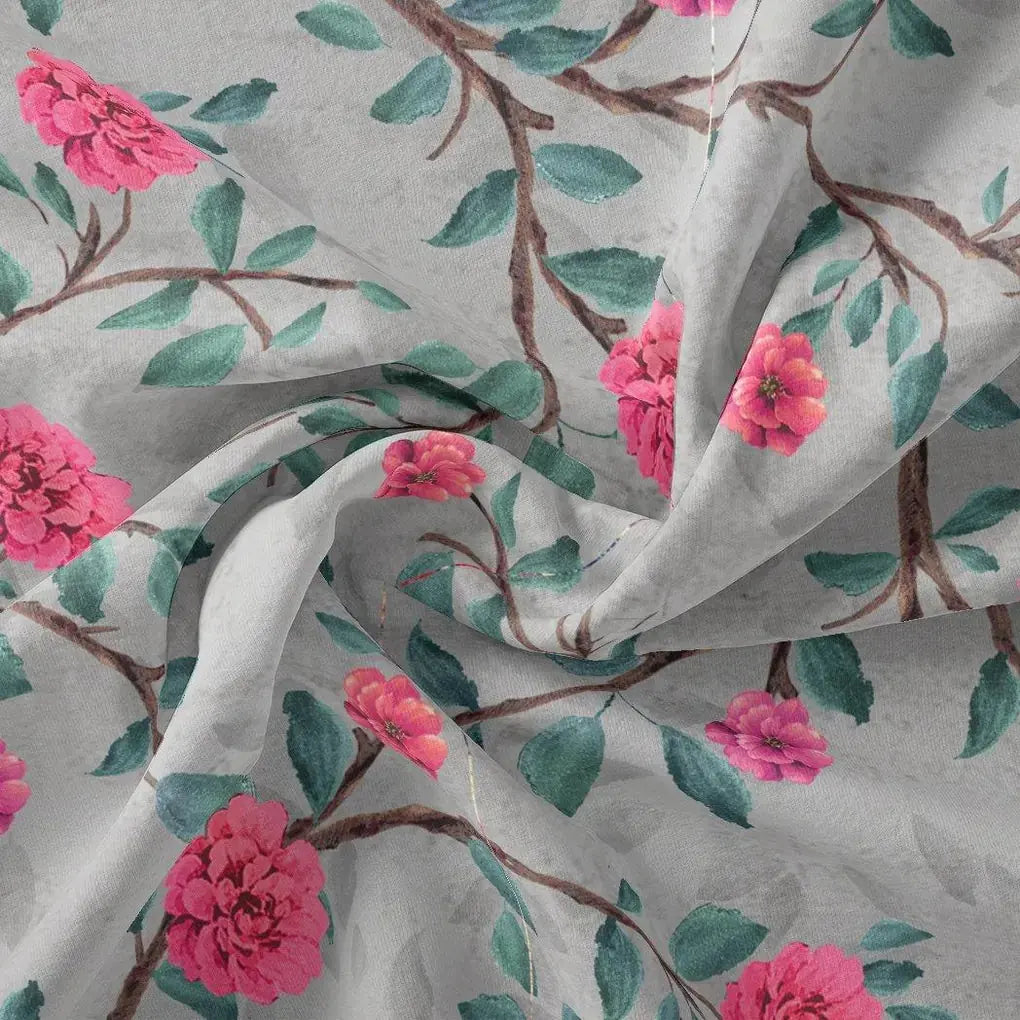 Pink Flower And Branch Digital Printed Fabric - Kora Silk – ks 0 ta06641p4 110 pink flower and branch digital printed fabric kora silk 3