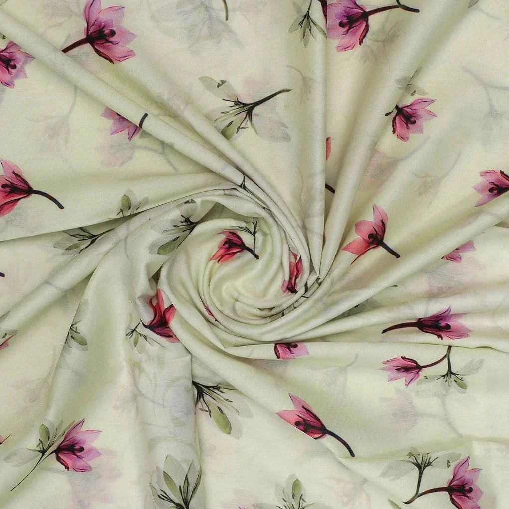 Pink Red Floating Flower On Lemon Yellow Digital Printed Fabric  - Kora Silk – ks 0 ta06994p2 110 pink red floating flower on lemon yellow digital printed fabric kora silk 1