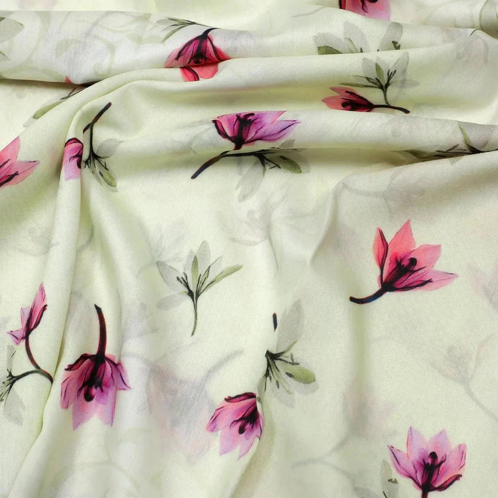 Pink Red Floating Flower On Lemon Yellow Digital Printed Fabric  - Kora Silk – ks 0 ta06994p2 110 pink red floating flower on lemon yellow digital printed fabric kora silk 3