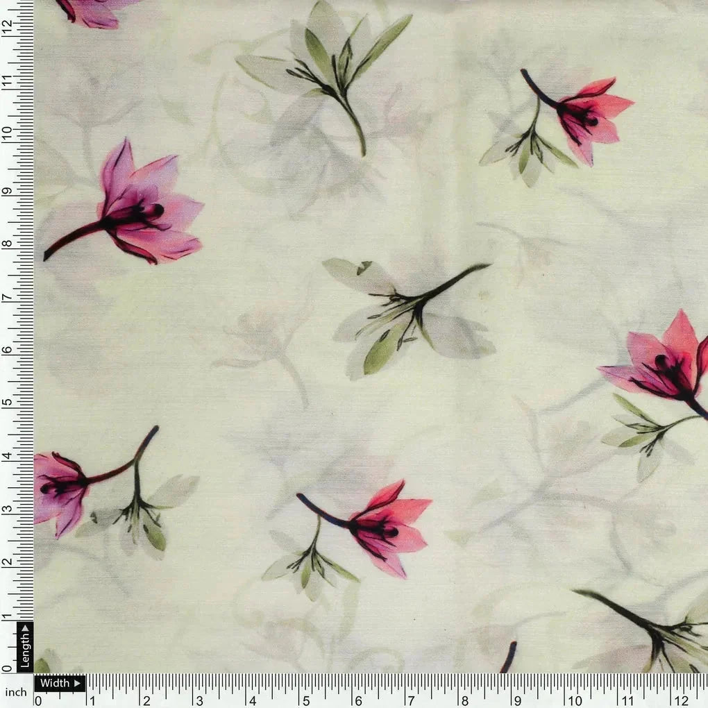 Pink Red Floating Flower On Lemon Yellow Digital Printed Fabric  - Kora Silk – ks 0 ta06994p2 110 pink red floating flower on lemon yellow digital printed fabric kora silk 4