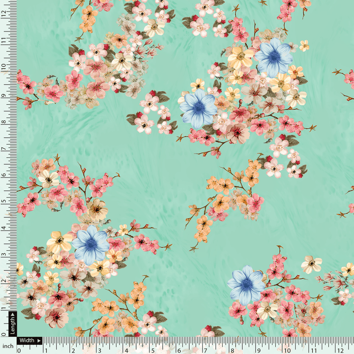 Lovely Geranium Flower Digital Printed Fabric - Kora Silk - FAB VOGUE Studio®