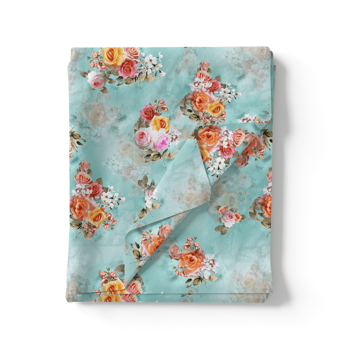 Beautiful Wite Orchid Flower Digital Printed Fabric - Kora Silk - FAB VOGUE Studio®