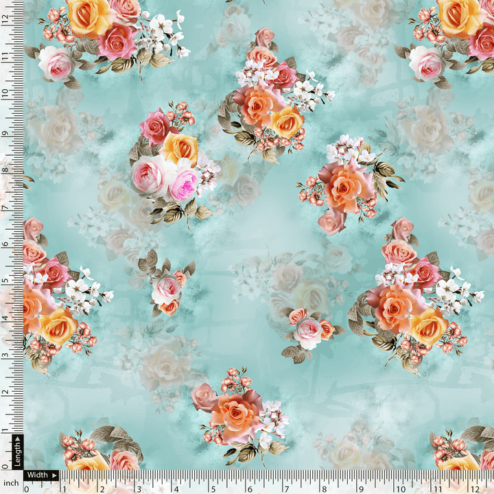 Beautiful Wite Orchid Flower Digital Printed Fabric - Kora Silk - FAB VOGUE Studio®