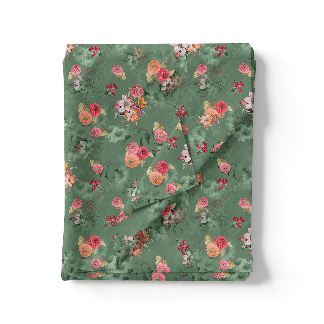Lovely Chrysanthemum With Multi Flower Printed Fabric - Kora Silk - FAB VOGUE Studio®