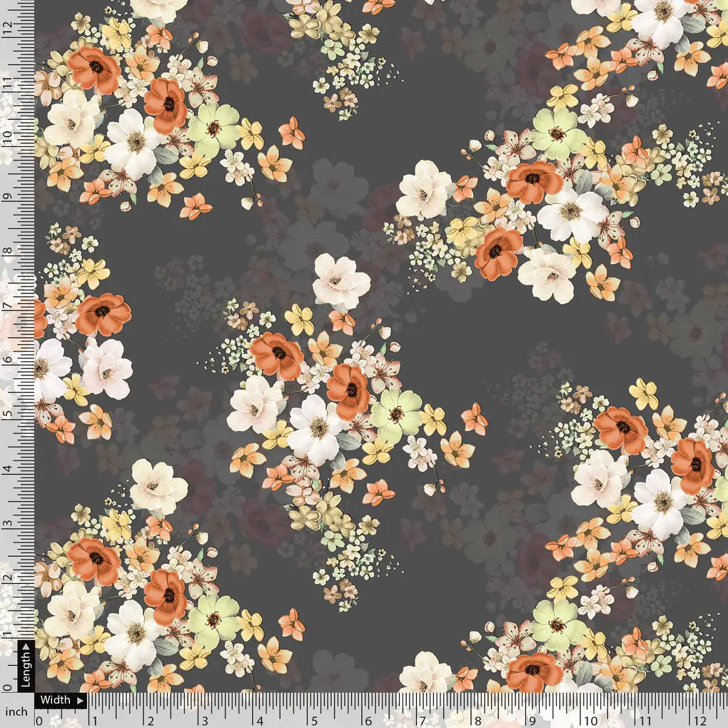 Multicolour Orchid Flower With Grey Background Digital Printed Fabric - Kora Silk – ks 0 ta07397p4 110 multicolour orchid flower with grey background digital printed fabric kora silk 5
