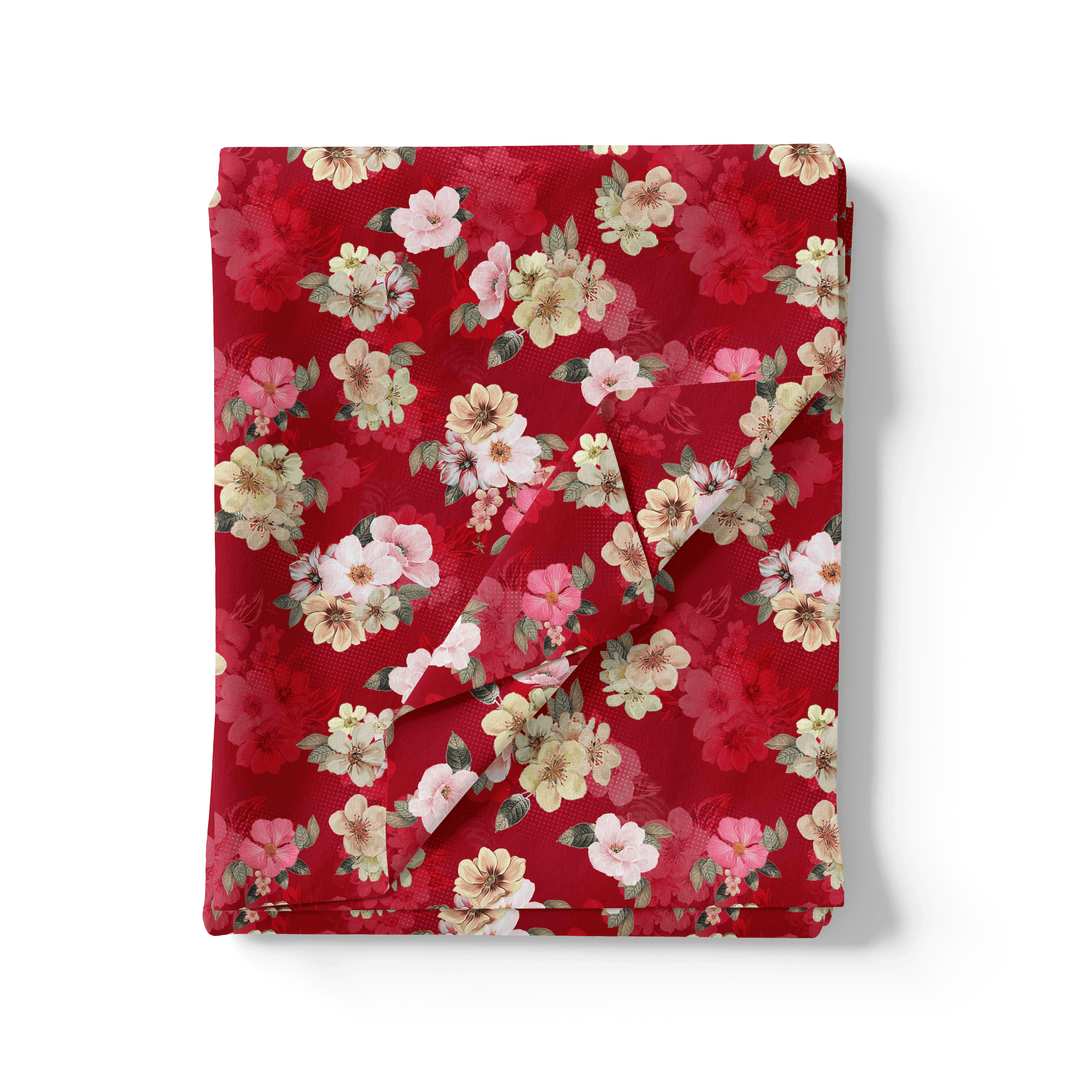 Big Narcissus Multi Colour Flower Digital Printed Fabric - Kora Silk - FAB VOGUE Studio®