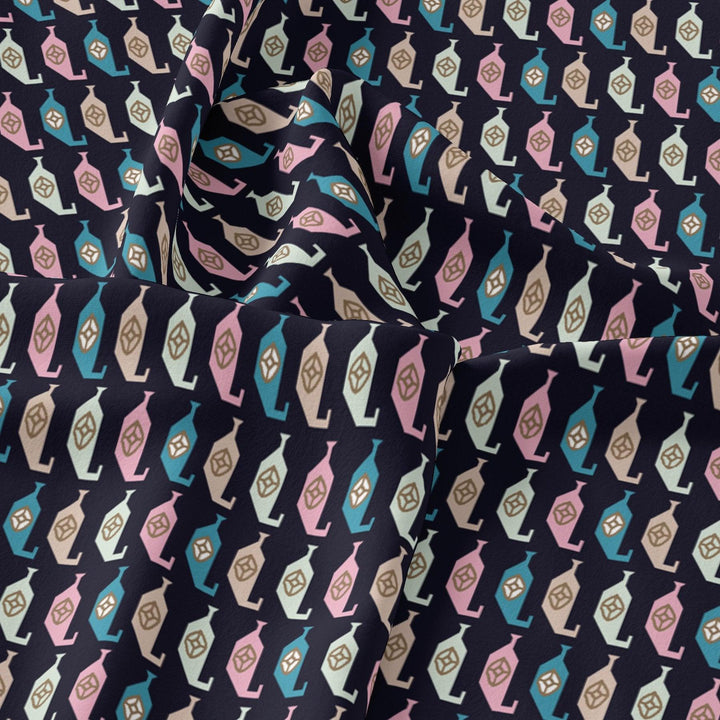 Stylized Leaf Motif Allover Digital Printed Fabric - Kora Silk - FAB VOGUE Studio®