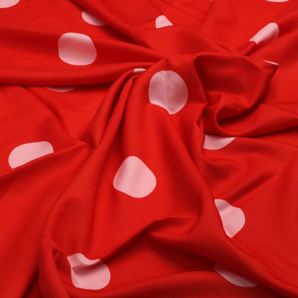 Huge Red Polka Dot Digital Printed Fabric - Kora Silk - FAB VOGUE Studio®