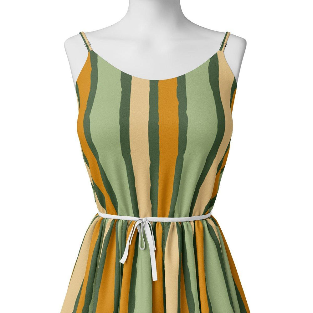 Yellow Green Stripes Digital Printed Fabric - Kora Silk - FAB VOGUE Studio®