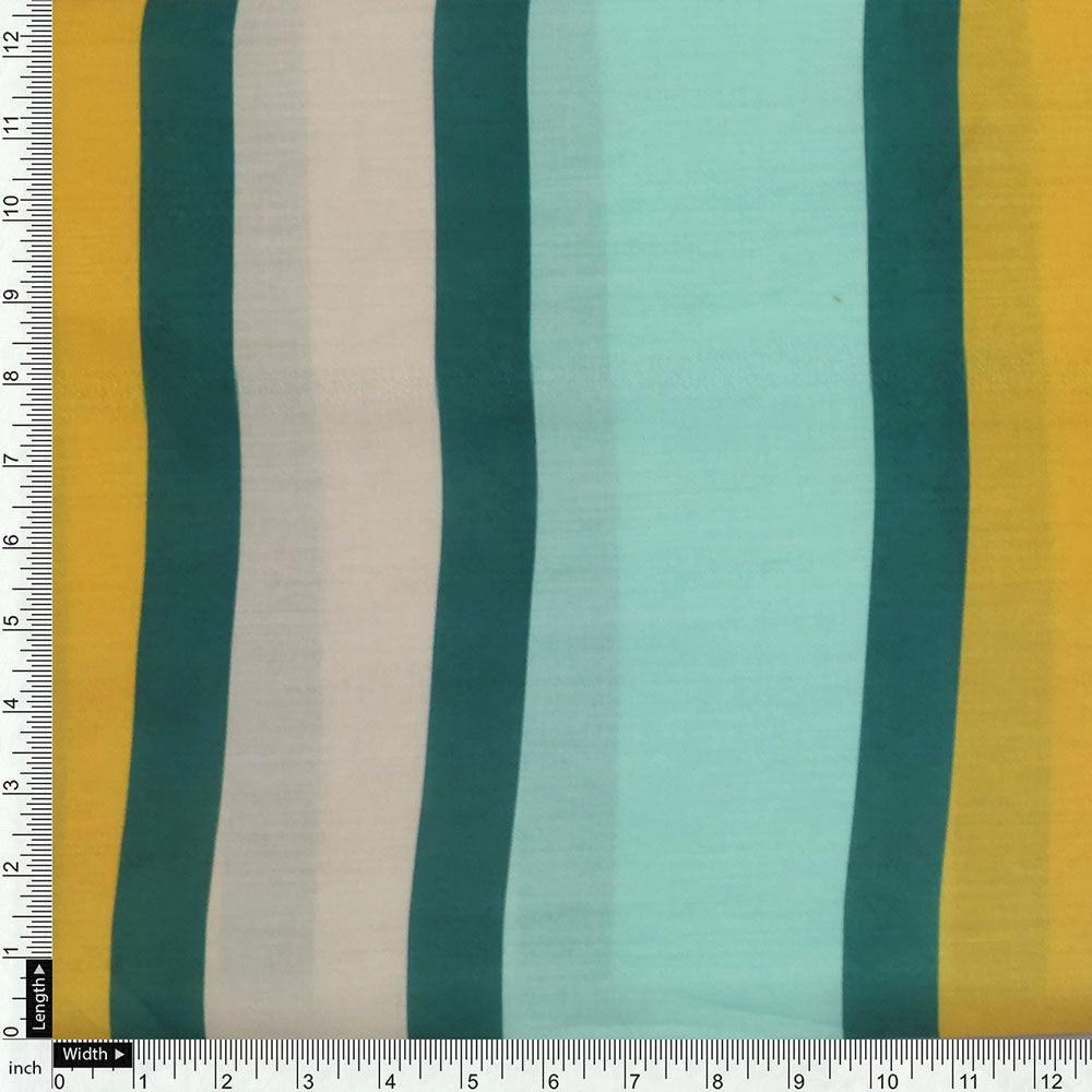 Green And Yellow Stripes Combo Digital Printed Fabric - Kora Silk - FAB VOGUE Studio®