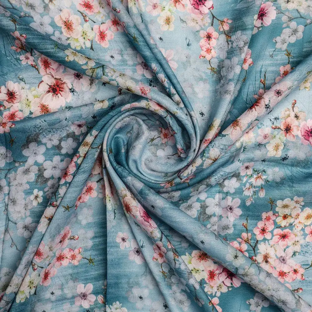 Periwinkle Floral Spring Flower Digital Printed Fabric - Kora Silk – ks 0 ta07570p4 110 periwinkle floral spring flower digital printed fabric kora silk 1