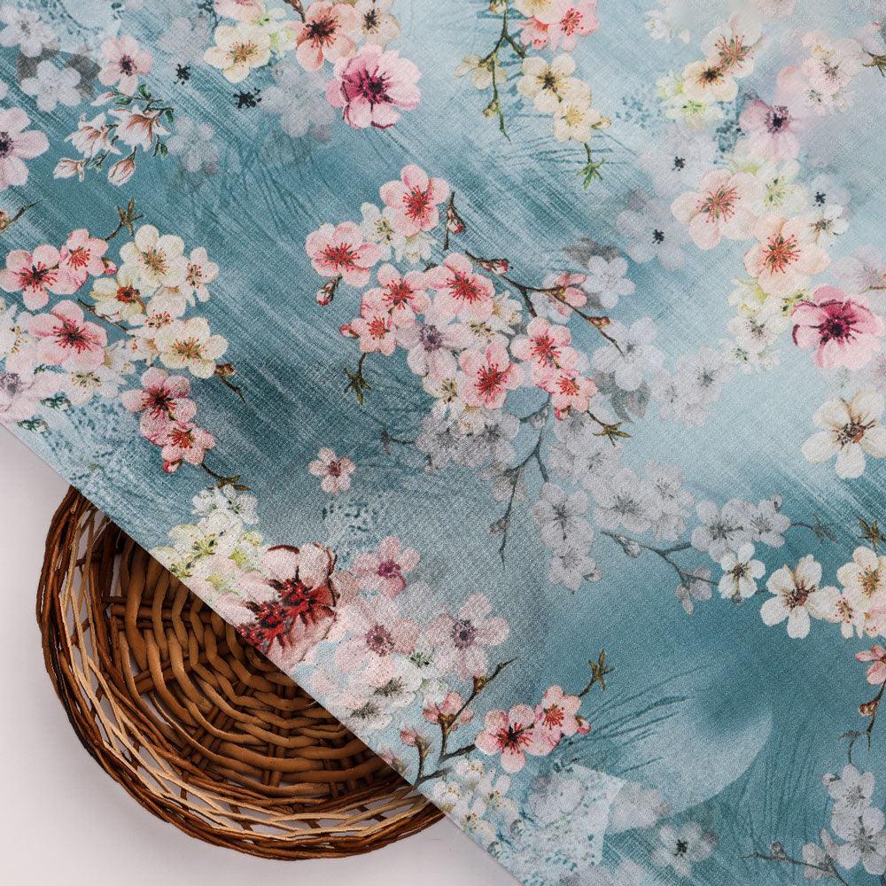 Periwinkle Floral Spring Flower Digital Printed Fabric - Kora Silk - FAB VOGUE Studio®