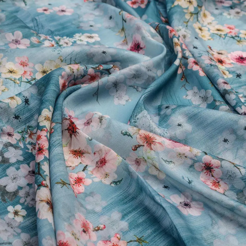Periwinkle Floral Spring Flower Digital Printed Fabric - Kora Silk – ks 0 ta07570p4 110 periwinkle floral spring flower digital printed fabric kora silk 3